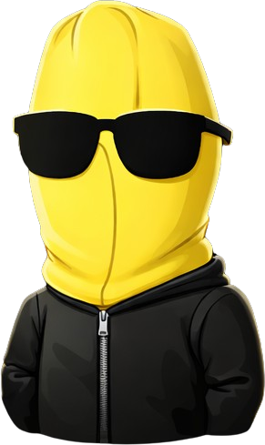 BananaZone character in a banana balaclava and black jacket