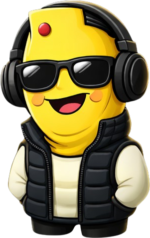 BananaZone character in headphones and a puffer vest